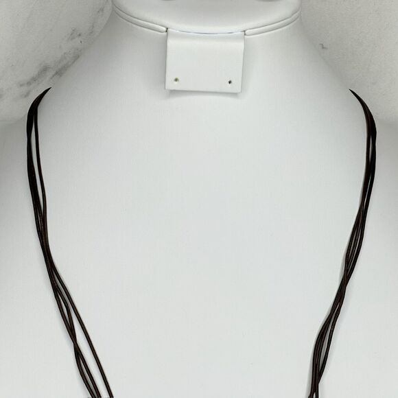 Chicos Gold Tone Chevron Pendant Brown Multi Strand Cord Necklace ✨ - Picture 13 of 14